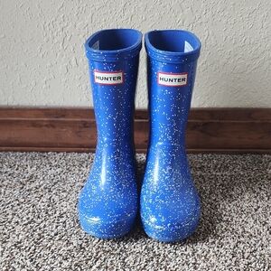 US Kids 10 Hunter Blue Sparkle Rain Boots